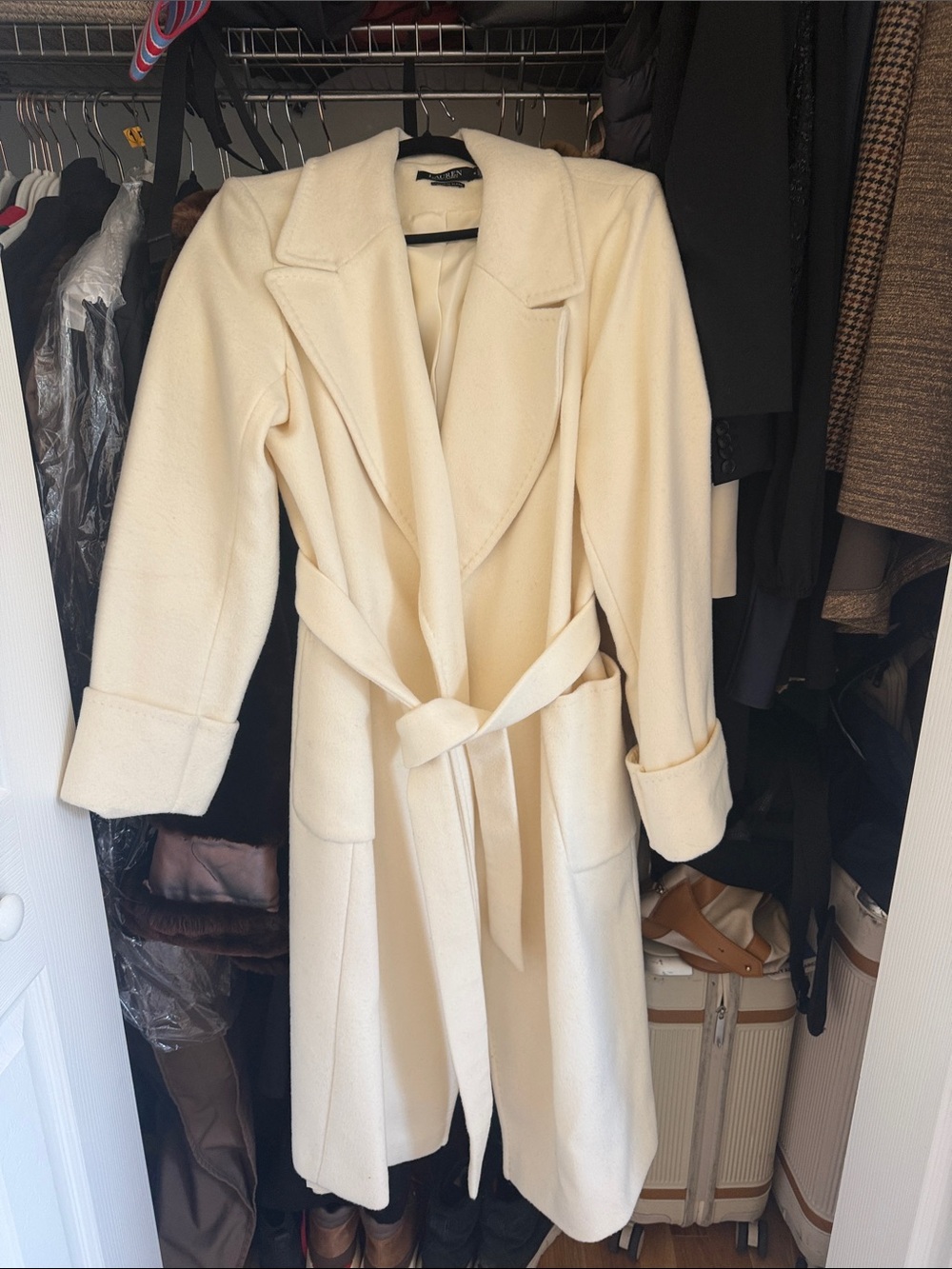 Ralph Lauren Cream Belted Long Trench Coat